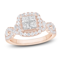 Princess & Round-Cut Diamond Quad Engagement Ring 1-1/3 ct tw 14K Rose Gold