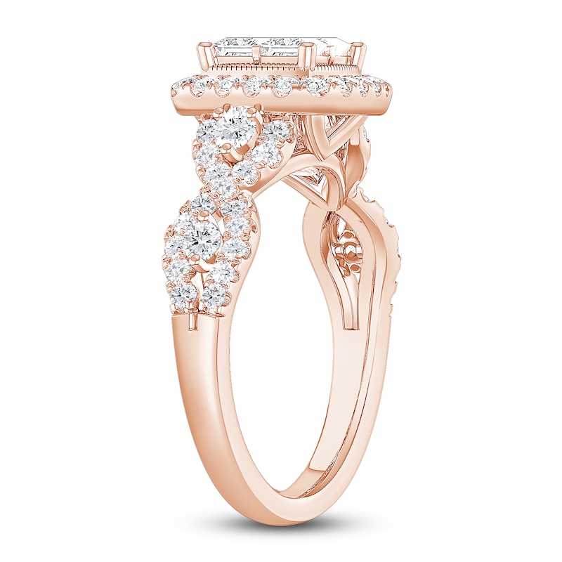 Main Image 2 of Princess & Round-Cut Diamond Quad Engagement Ring 1-1/3 ct tw 14K Rose Gold