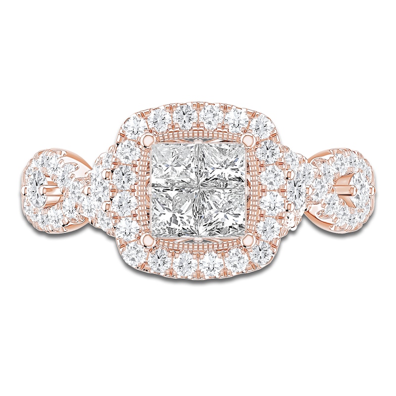Main Image 3 of Princess & Round-Cut Diamond Quad Engagement Ring 1-1/3 ct tw 14K Rose Gold