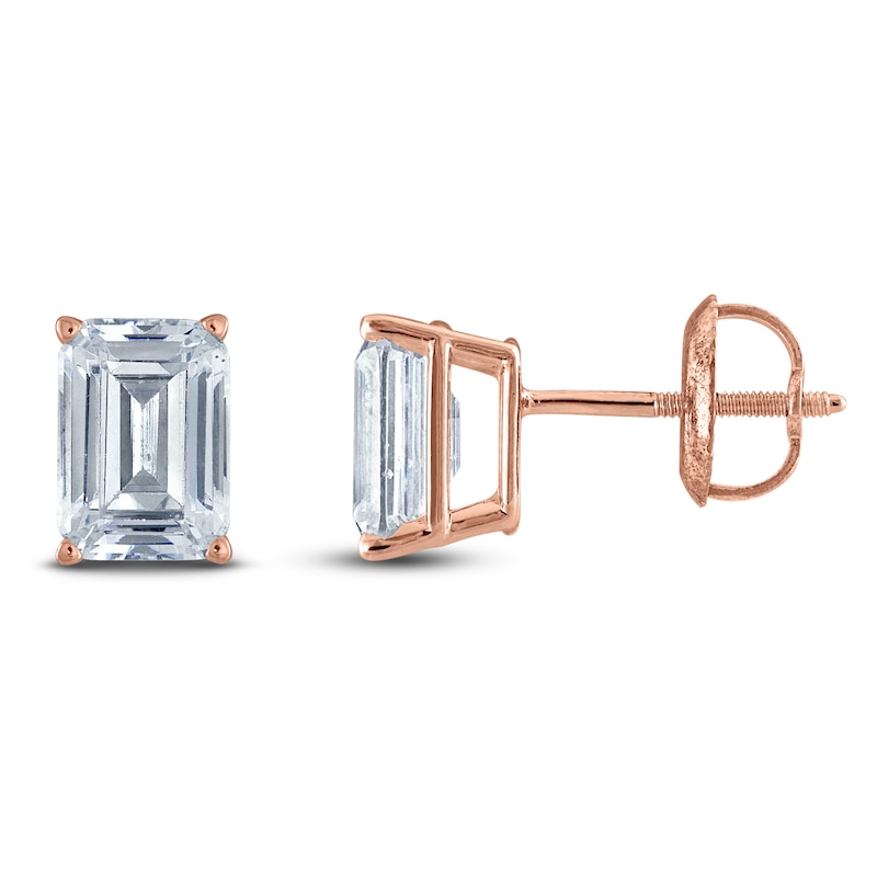 Main Image 1 of Emerald-Cut Lab-Grown Diamond Solitaire Stud Earrings 5 ct tw 14K Rose Gold (F/SI2)