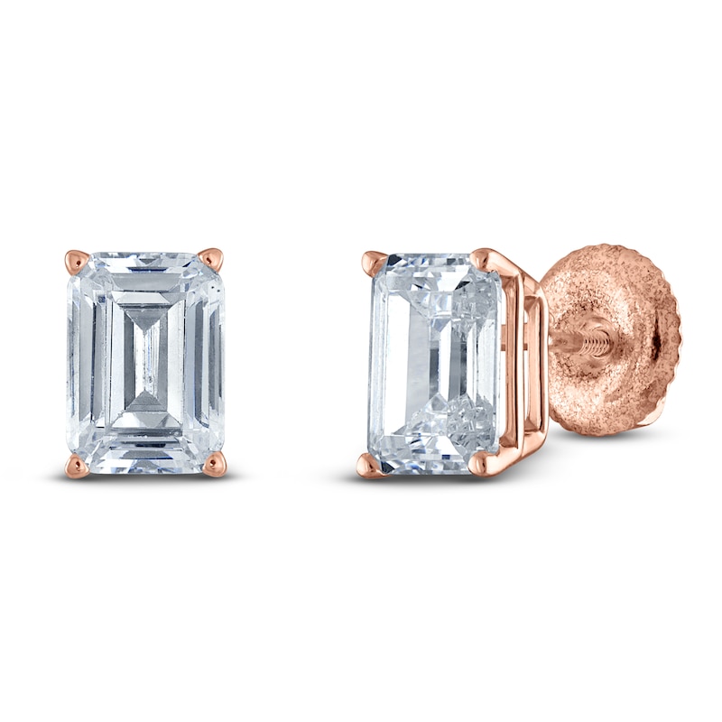 Main Image 2 of Emerald-Cut Lab-Grown Diamond Solitaire Stud Earrings 5 ct tw 14K Rose Gold (F/SI2)