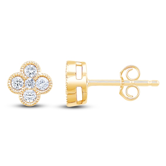 Diamond Clover Stud Earrings 1/4 ct tw 10K Yellow Gold