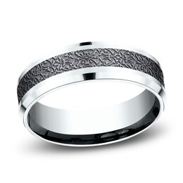 Men's Ottoman Pattern Comfort-Fit Wedding Band 7mm 14K White Gold & Matte Dark Gray Tantalum