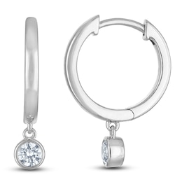Certified Round-Cut Diamond Bezel-Set Solitaire Dangle Hoop Earrings 1/2 ct tw 14K White Gold (I/I1)