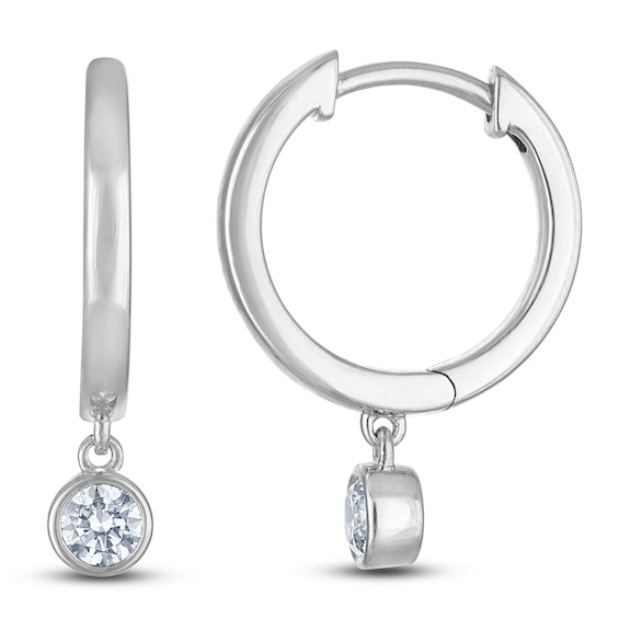 Certified Round-Cut Diamond Bezel-Set Solitaire Dangle Hoop Earrings 1/2 ct tw 14K White Gold (I/I1)