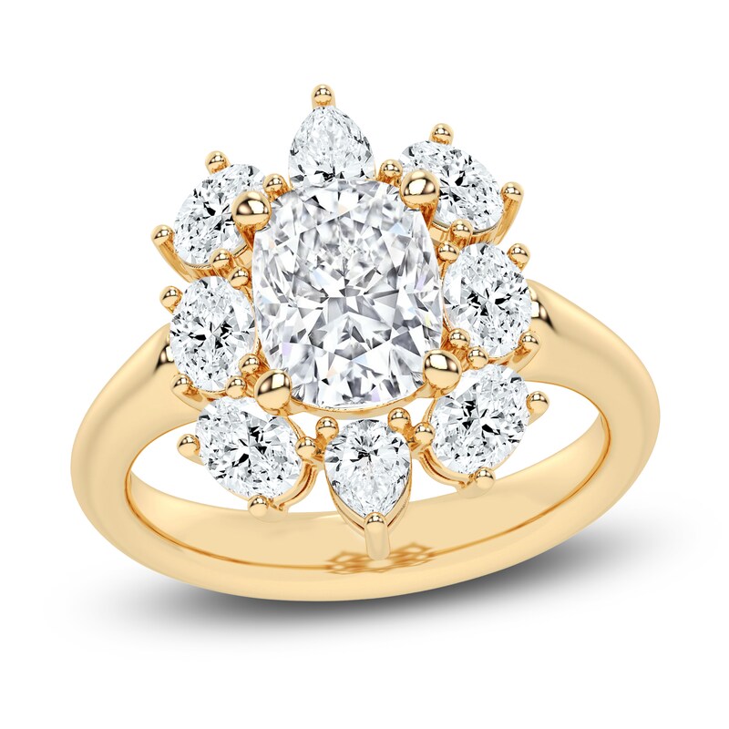 Main Image 1 of Created By Jared Studio Lab-Grown Cushion-Cut Diamond Halo Engagement Ring 3-3/8 ct tw 14K Yellow Gold