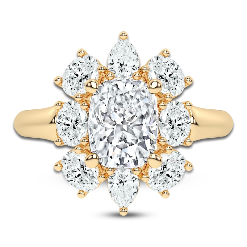 Main Image 3 of Created By Jared Studio Lab-Grown Cushion-Cut Diamond Halo Engagement Ring 3-3/8 ct tw 14K Yellow Gold