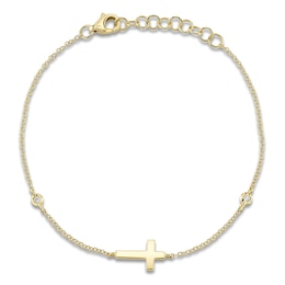 Shy Creation Diamond Accent Sideways Cross Bracelet 14K Yellow Gold 6" SC55026526