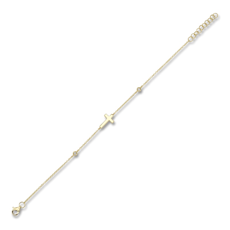Main Image 3 of Shy Creation Diamond Accent Sideways Cross Bracelet 14K Yellow Gold 6" SC55026526