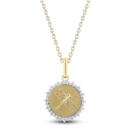 Diamond Dragonfly Medallion Necklace 1/4 ct tw 10K Yellow Gold 18"