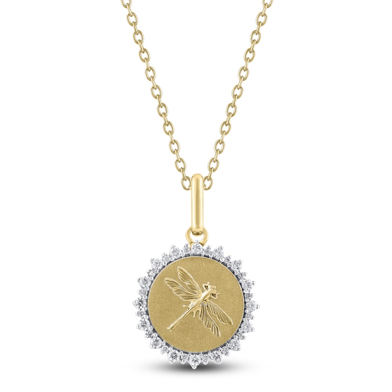 Main Image 1 of Diamond Dragonfly Medallion Necklace 1/4 ct tw 10K Yellow Gold 18"