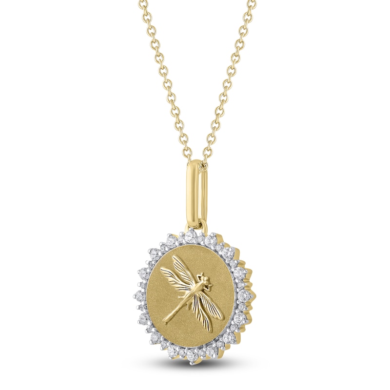 Main Image 2 of Diamond Dragonfly Medallion Necklace 1/4 ct tw 10K Yellow Gold 18"