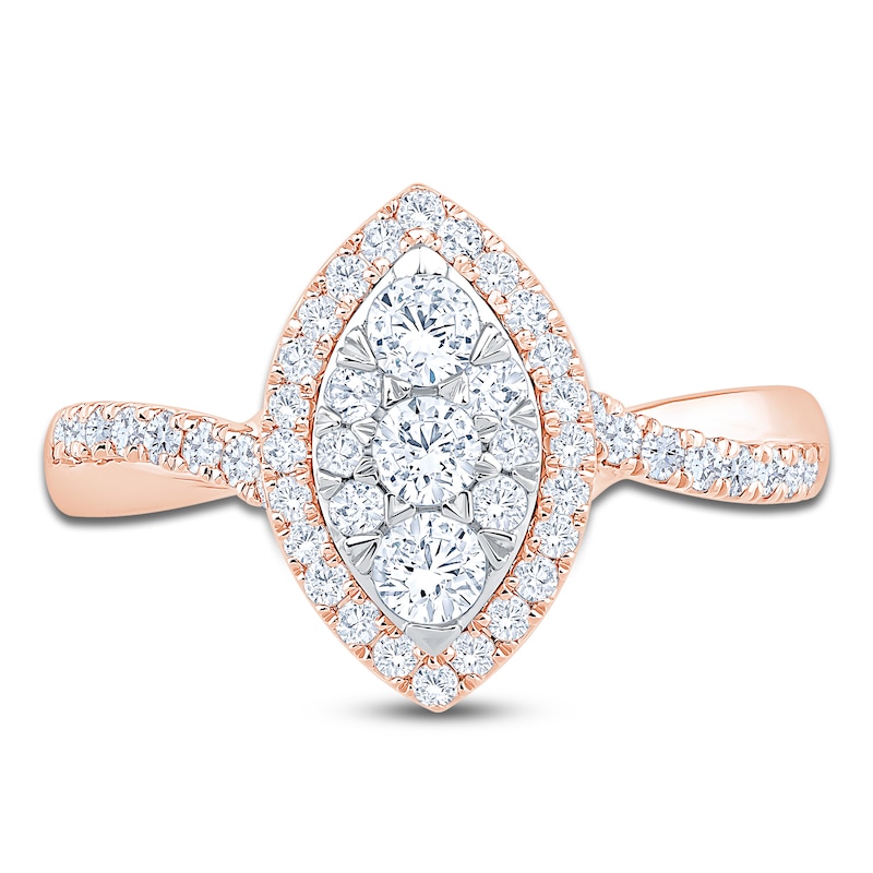 Main Image 3 of Brilliant Moments Multi-Diamond Marquise Halo Engagement Ring 3/4 ct tw 14K Rose Gold