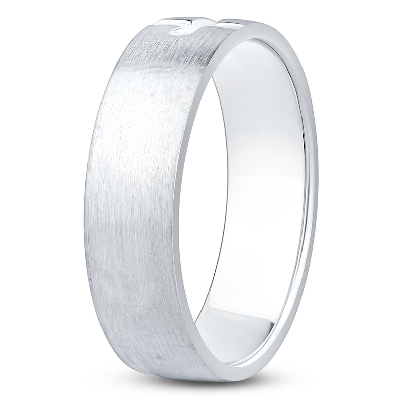 Main Image 2 of Men's Cross Center Brushed Wedding Band 14K White Gold 6mm