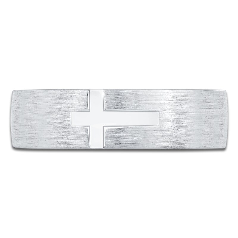 Main Image 3 of Men's Cross Center Brushed Wedding Band 14K White Gold 6mm