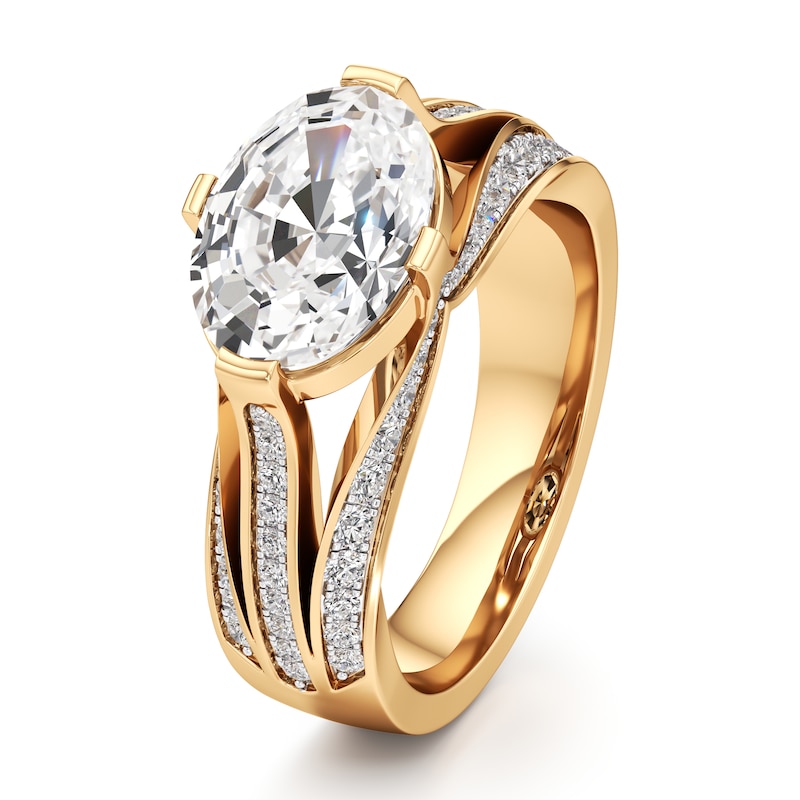 Main Image 4 of J'Lure Lab-Grown Diamond Oval Step-Cut Engagement Ring 3-1/2 ct tw 18K Yellow Gold