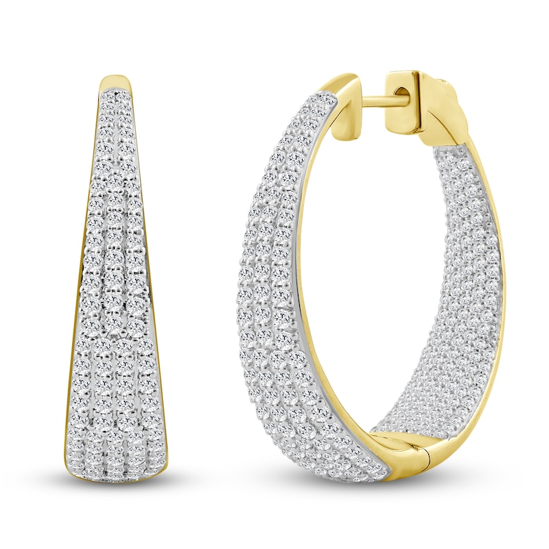 Main Image 1 of Brilliant Moments Diamond Pavé Tapered Inside-Out Hoop Earrings 2-1/2 ct tw 14K Yellow Gold