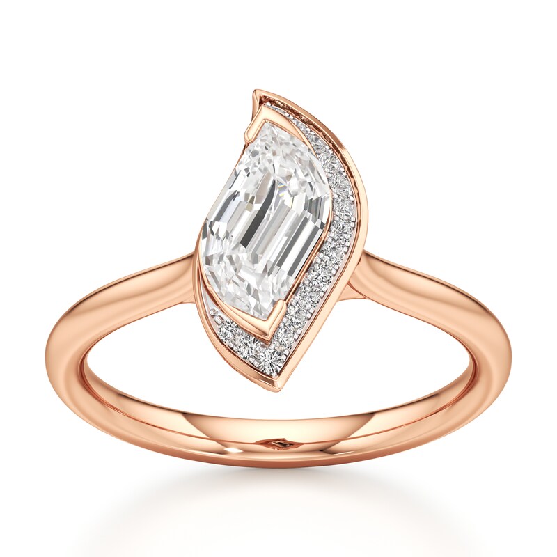 Main Image 1 of J'Lure Leaf Step-Cut Lab-Grown Diamond Half-Halo Engagement Ring 1 ct tw 18K Rose Gold