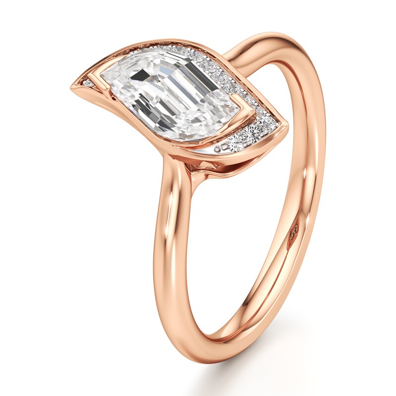 Main Image 4 of J'Lure Leaf Step-Cut Lab-Grown Diamond Half-Halo Engagement Ring 1 ct tw 18K Rose Gold
