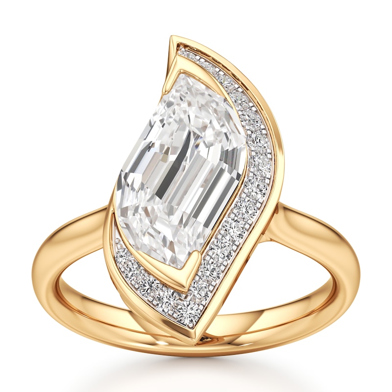 Main Image 1 of J'Lure Leaf Step-Cut Lab-Grown Diamond Half-Halo Engagement Ring 3-1/6 ct tw 18K Yellow Gold