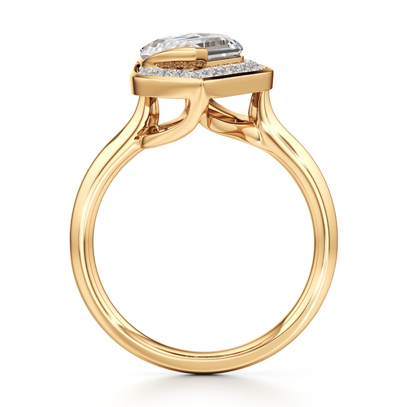 Main Image 2 of J'Lure Leaf Step-Cut Lab-Grown Diamond Half-Halo Engagement Ring 3-1/6 ct tw 18K Yellow Gold