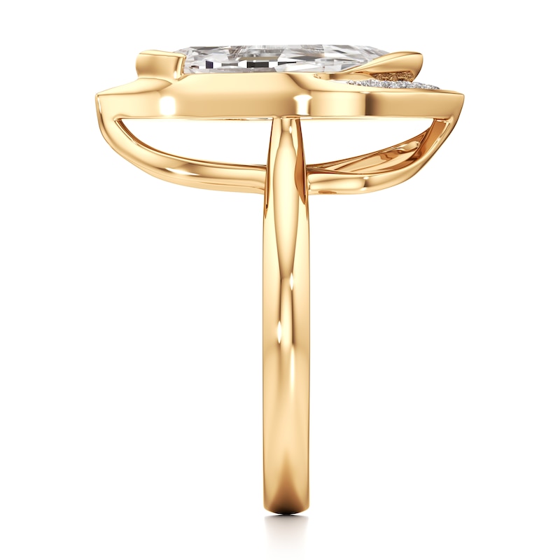 Main Image 3 of J'Lure Leaf Step-Cut Lab-Grown Diamond Half-Halo Engagement Ring 3-1/6 ct tw 18K Yellow Gold