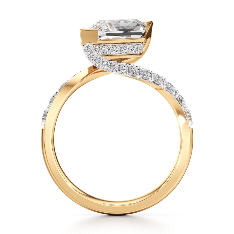 Main Image 2 of J'Lure Lozenge Step-Cut Lab-Grown Diamond Bypass Engagement Ring 3-5/8 ct tw 18K Yellow Gold