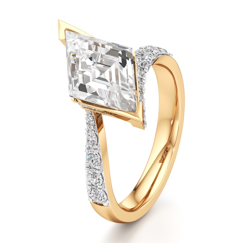 Main Image 4 of J'Lure Lozenge Step-Cut Lab-Grown Diamond Bypass Engagement Ring 3-5/8 ct tw 18K Yellow Gold