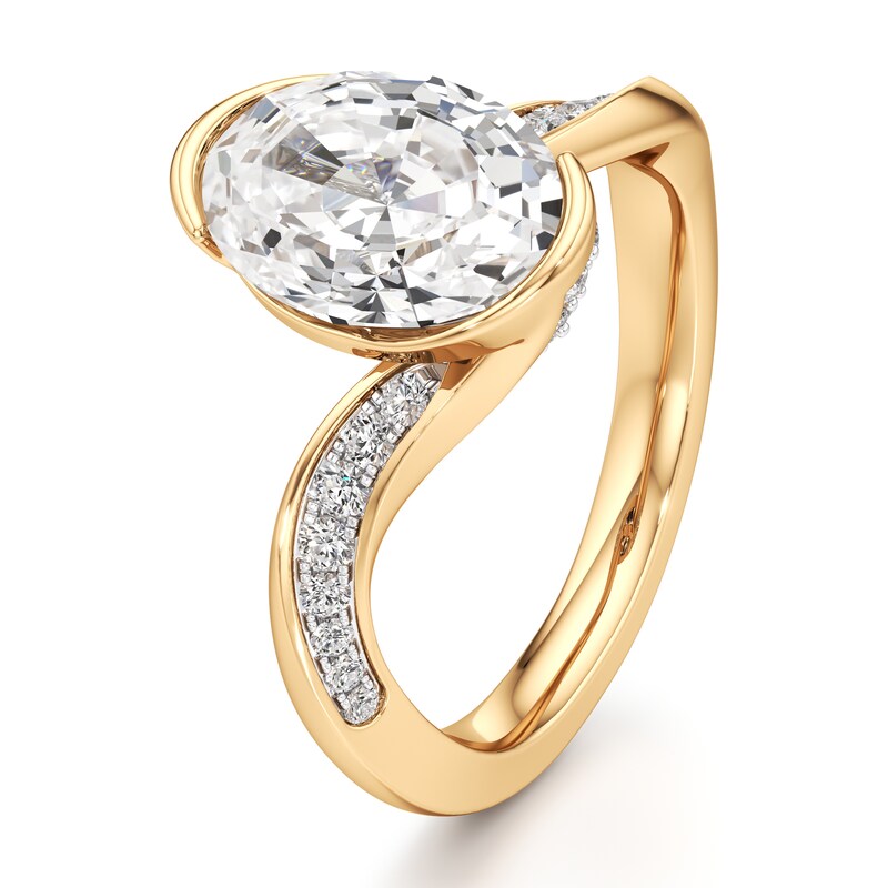 Main Image 4 of J'Lure Oval Step-Cut Lab-Grown Diamond Bypass Engagement Ring 3-1/4 ct tw 18K Yellow Gold