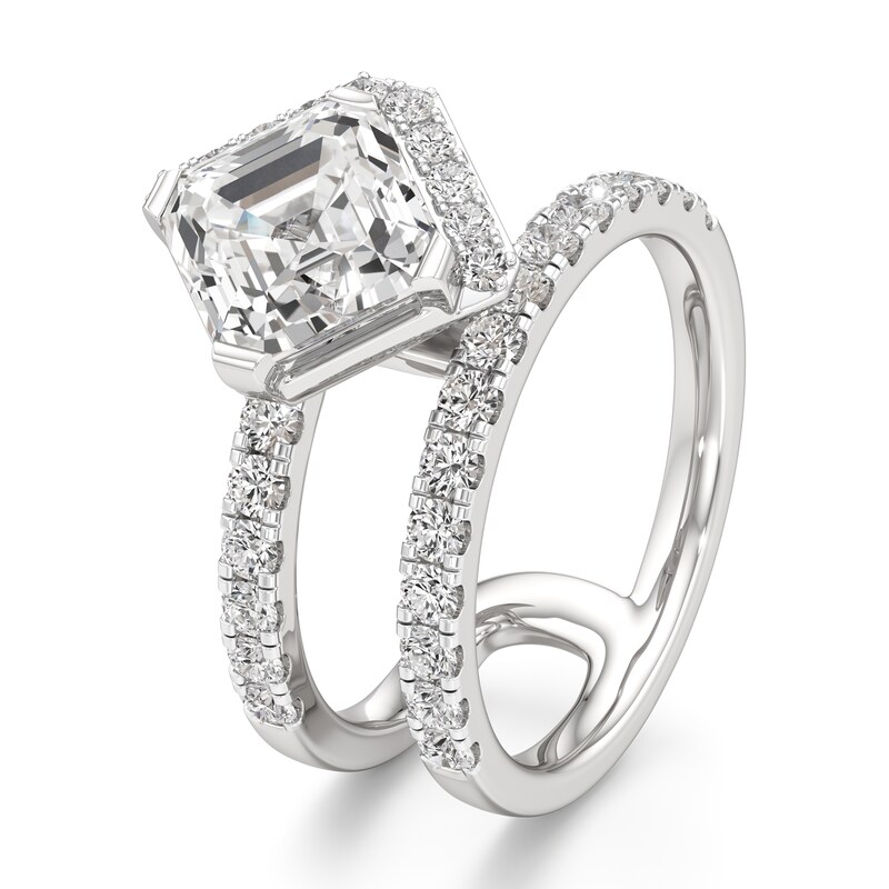 Main Image 4 of J'Lure Square-Emerald Step-Cut Lab-Grown Diamond Spiral Engagement Ring 3-3/4 ct tw 18K White Gold