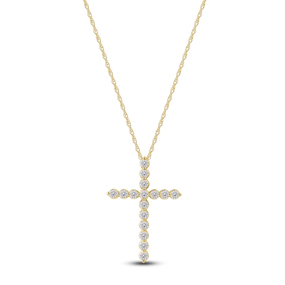 Jared Signature Lab-Grown Diamond Cross Necklace 1 ct tw 14K Yellow Gold 18"