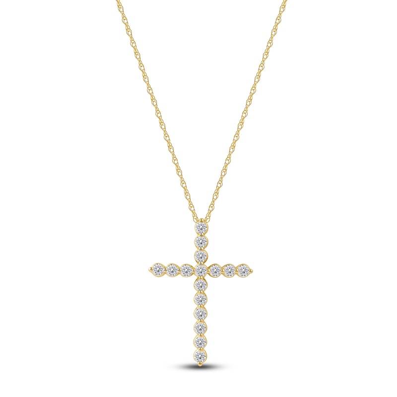 Main Image 1 of Lab-Grown Diamond Cross Necklace 1 ct tw 14K Yellow Gold 18"