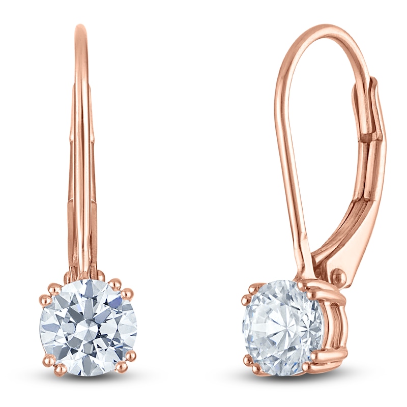 Main Image 2 of Round-Cut Lab-Grown Diamond Solitaire Drop Earrings 1 ct tw 14K Rose Gold (SI2/F)