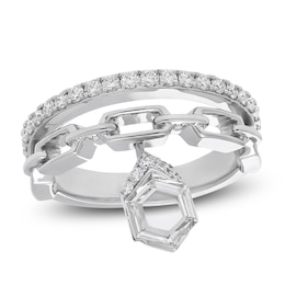 J'Lure Hexagon Portrait-Cut Lab-Grown Diamond Chain Link Ring 1 ct tw 14K White Gold