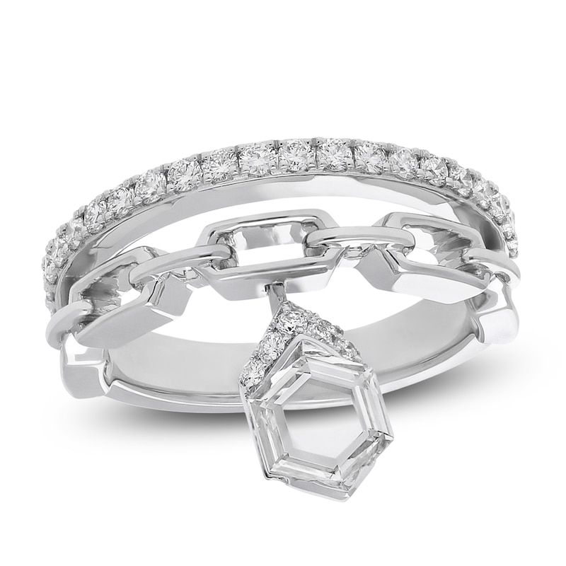 Main Image 1 of J'Lure Hexagon Portrait-Cut Lab-Grown Diamond Chain Link Ring 1 ct tw 14K White Gold