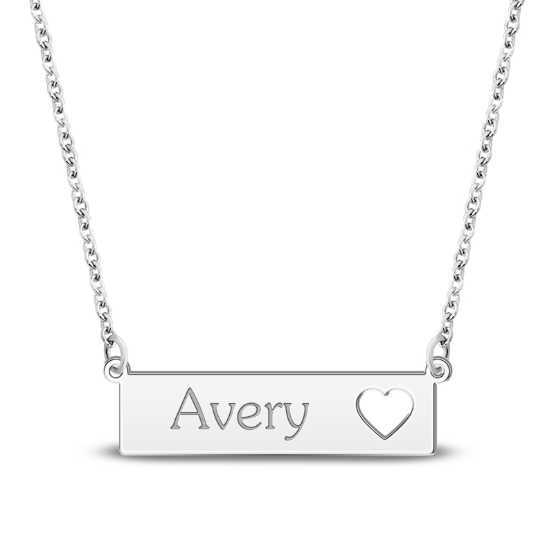 Main Image 1 of Engravable Name Bar Necklace with Heart Cutout Sterling Silver 18"