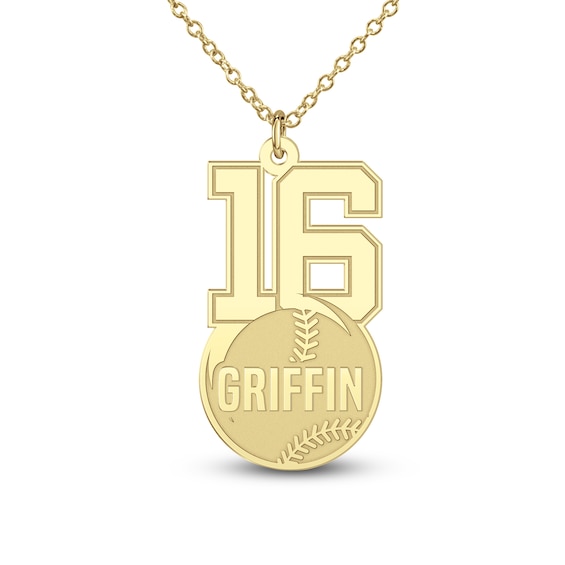Engravable Sports Number Necklace 24K Yellow Gold-Plated Sterling Silver 18"