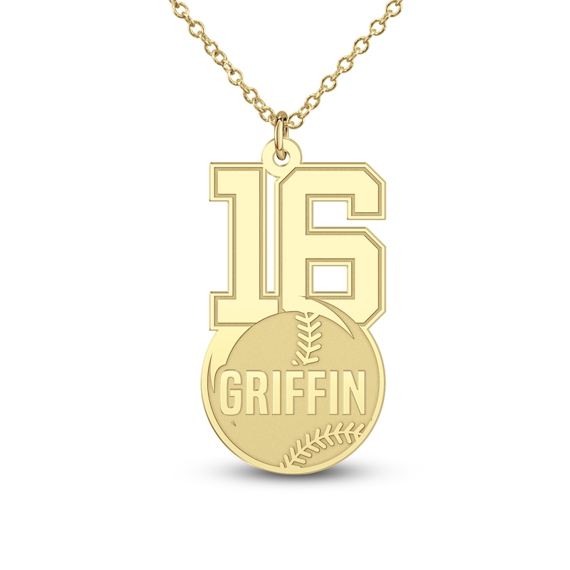 Main Image 1 of Engravable Sports Number Necklace 24K Yellow Gold-Plated Sterling Silver 18"