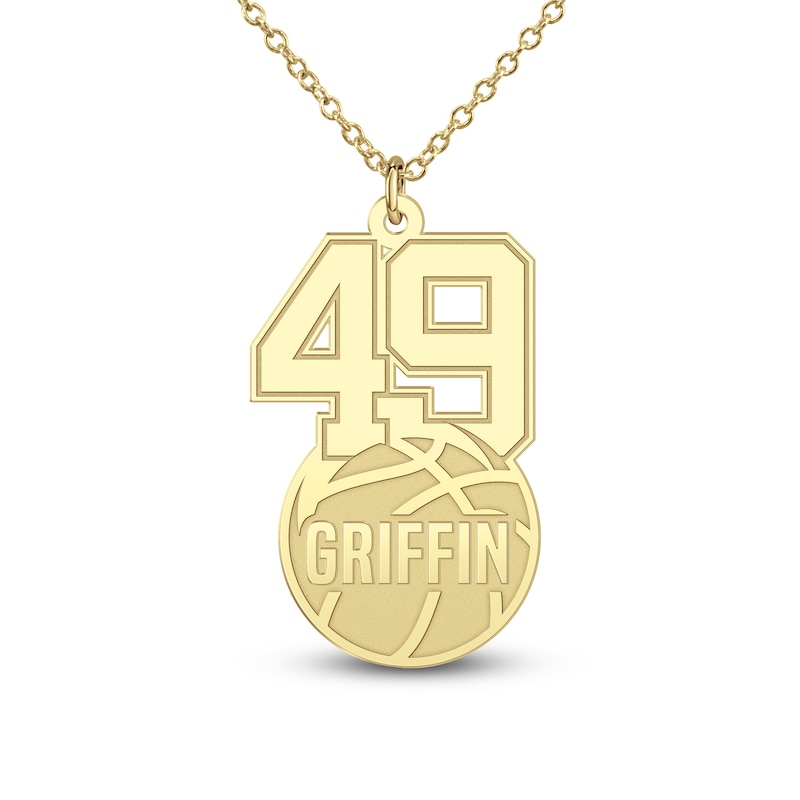 Main Image 2 of Engravable Sports Number Necklace 24K Yellow Gold-Plated Sterling Silver 18"