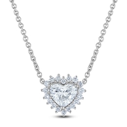 Heart-Shaped Lab-Grown Diamond Halo Necklace 5/8 ct tw 14K White Gold 18"