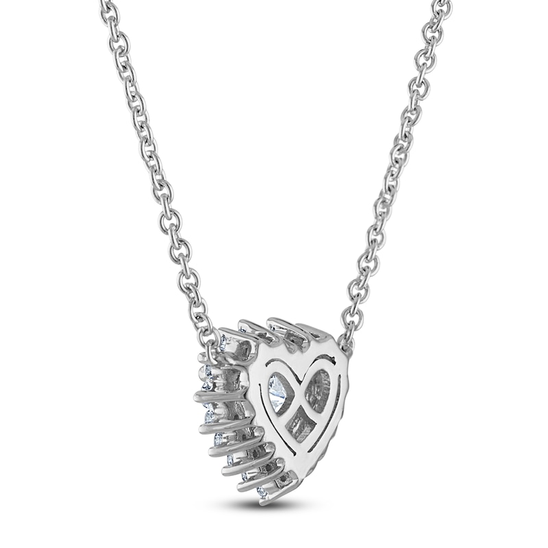 Main Image 3 of Heart-Shaped Lab-Grown Diamond Halo Necklace 5/8 ct tw 14K White Gold 18"