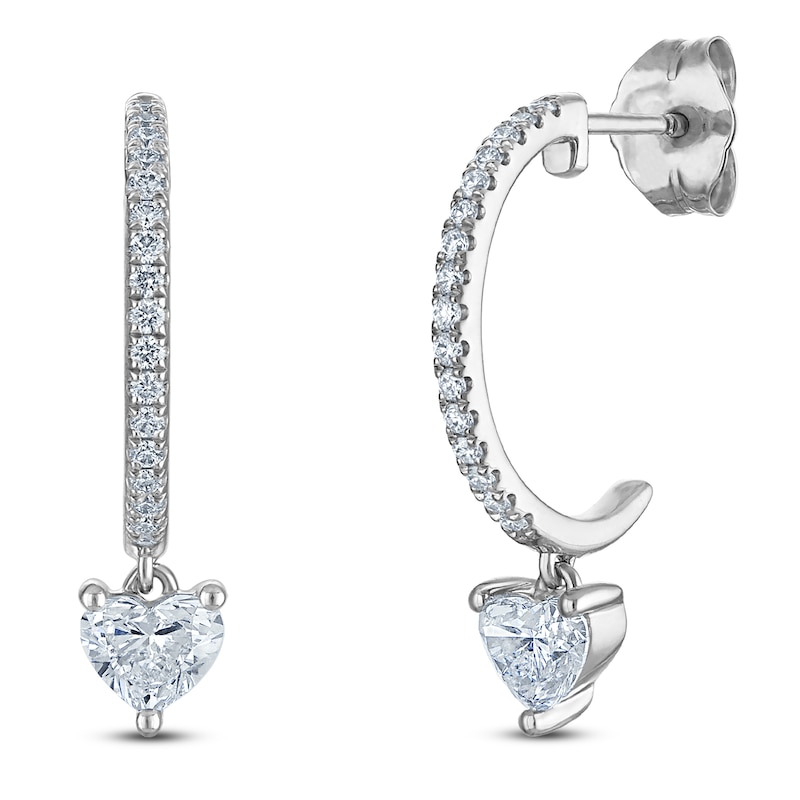 Main Image 2 of Heart-Shaped Lab-Grown Diamond Drop Earrings 5/8 ct tw 14K White Gold