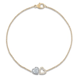 Heart-Shaped & Round-Cut Lab-Grown Diamond Double Heart Bracelet 5/8 ct tw 14K Two-Tone Gold 7"