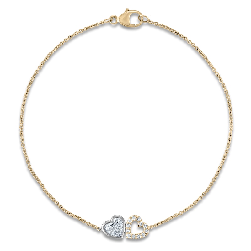 Main Image 1 of Heart-Shaped & Round-Cut Lab-Grown Diamond Double Heart Bracelet 5/8 ct tw 14K Two-Tone Gold 7"