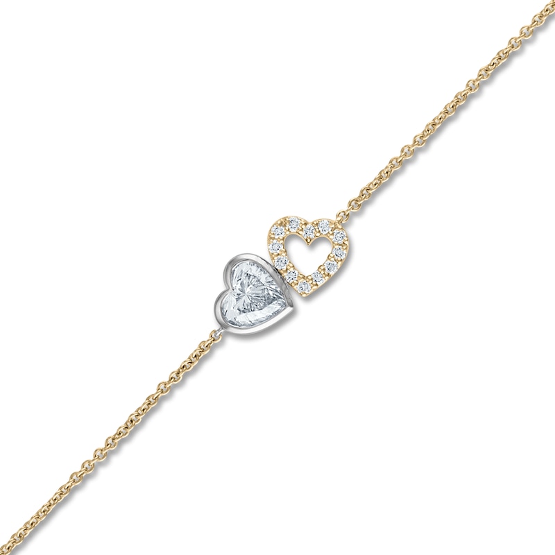 Main Image 2 of Heart-Shaped & Round-Cut Lab-Grown Diamond Double Heart Bracelet 5/8 ct tw 14K Two-Tone Gold 7"
