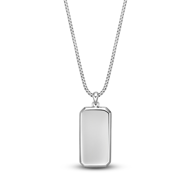 Main Image 3 of Men's Natural Black Mother-of-Pearl & White Lab-Created Sapphire Dog Tag Necklace Sterling Silver 24"
