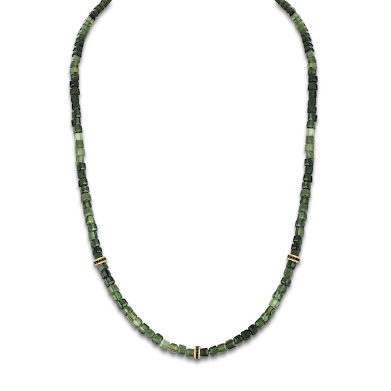 1933 by Esquire Men's Natural Jasper Bead & Black Diamond Necklace 1/4 ct tw 14K Yellow Gold-Plated Sterling Silver 22"