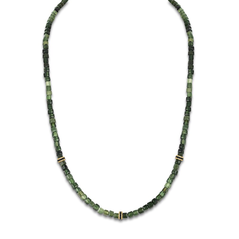 Main Image 1 of 1933 by Esquire Men's Natural Jasper Bead & Black Diamond Necklace 1/4 ct tw 14K Yellow Gold-Plated Sterling Silver 22"