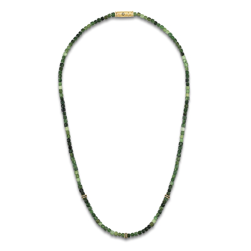 Main Image 2 of 1933 by Esquire Men's Natural Jasper Bead & Black Diamond Necklace 1/4 ct tw 14K Yellow Gold-Plated Sterling Silver 22"