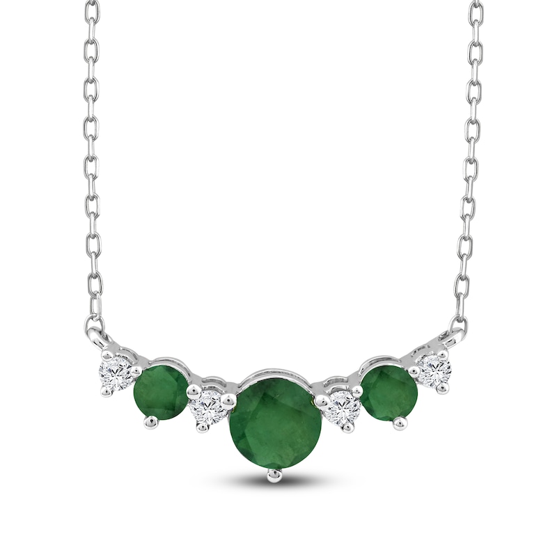 Main Image 1 of Natural Emerald & Diamond Curved Bar Necklace 1/8 ct tw 14K White Gold 18"